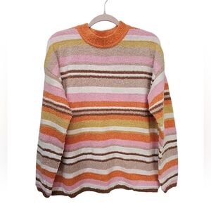 NWT Andree By Unit Striped Sweater Women Size L Pink Yellow Bohemian Oversized